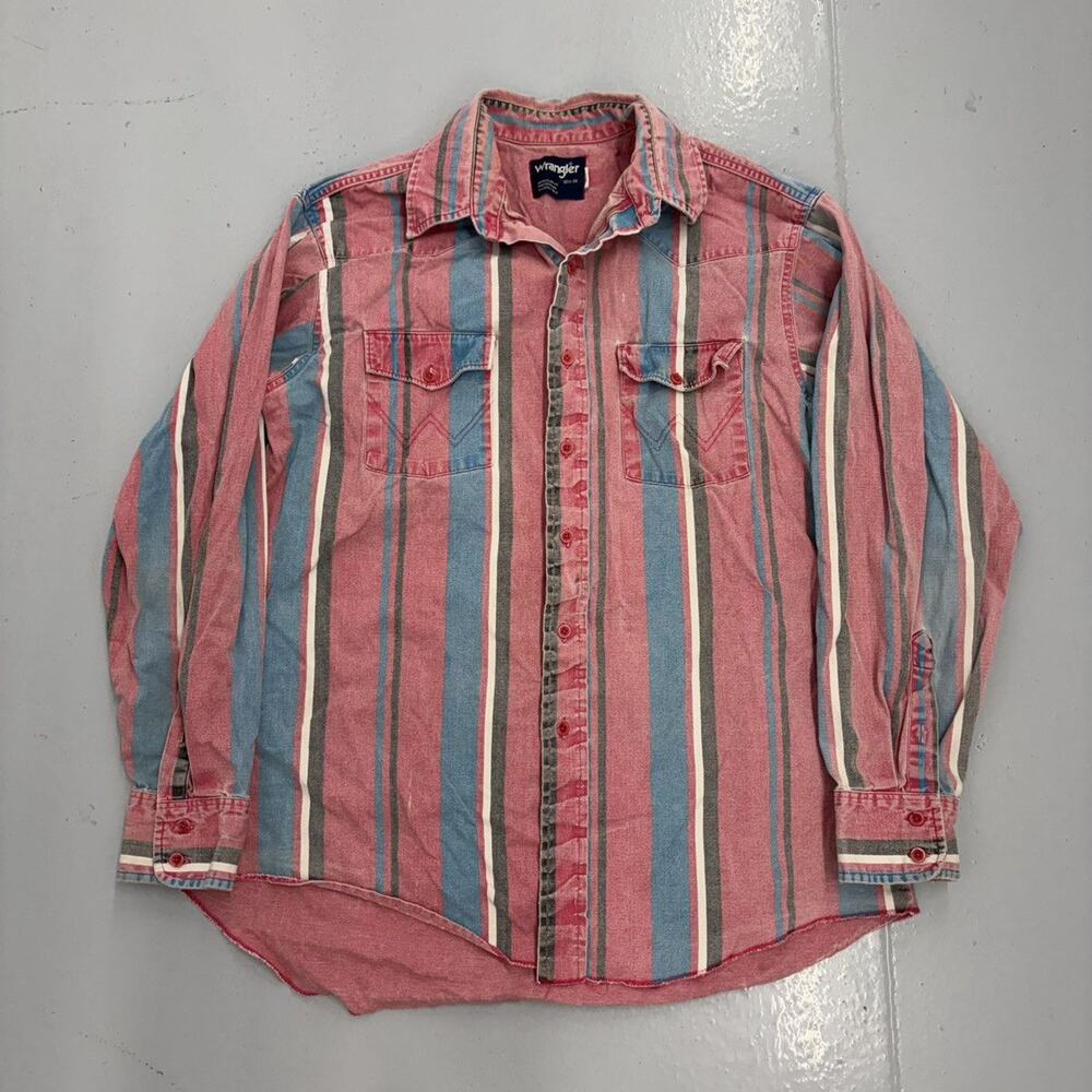 Vintage 80s Wrangler Pink Striped Cotton Brushpopper Shirt